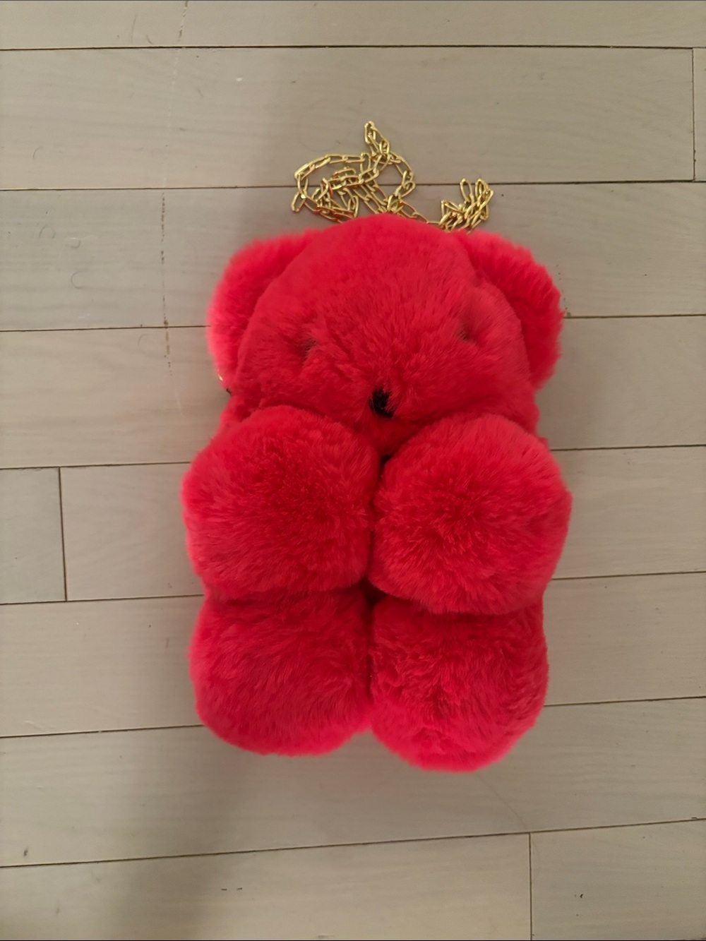 Plush Teddy Chain Crossbody Bag - Red